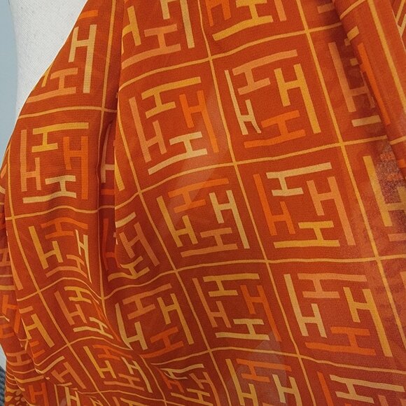 Effy Hematian Women's Scarf Orange Logo Animal Print  Sheer Rectangular 68X27" - Picture 5 of 5